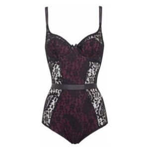 NWT Agent Provocateur | Nicolle Lace Bodysuit | Black and Burgundy Red | Size AP